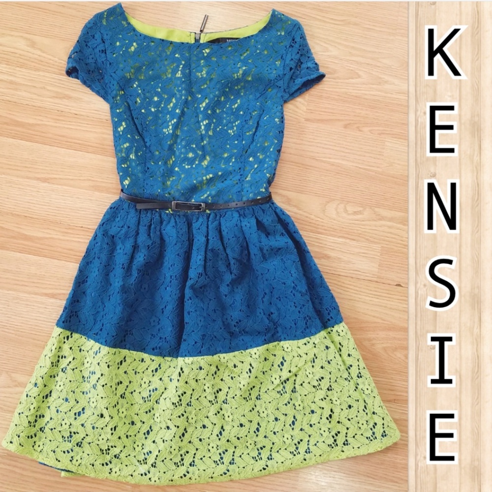 Lace Cap Sleeve Color Block Dress